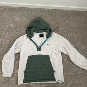 White and Green Sherpa Pullover Hoodie